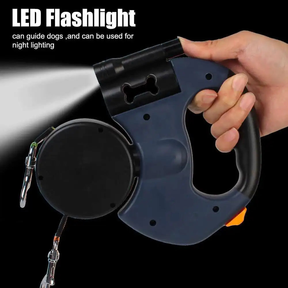 Auto Retractable Double-Ended Dog Leash 3m with LED Flashlight Waste Bag Box Roulette 360 Degree Dual Traction Rope Pet Supplies
