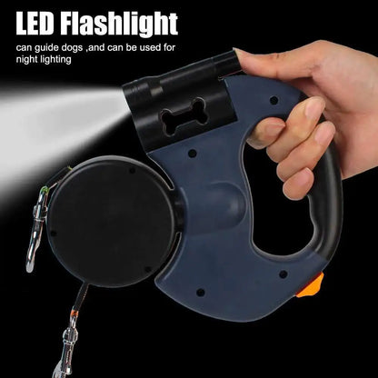 Auto Retractable Double-Ended Dog Leash 3m with LED Flashlight Waste Bag Box Roulette 360 Degree Dual Traction Rope Pet Supplies