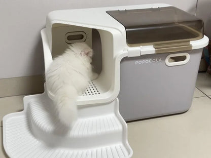 Large Cat Litter Boxes Corridor Style Design Enclosed Litter Tray Odor Splash-Proof Kitten Toilet Convenient Lid Pet Clean