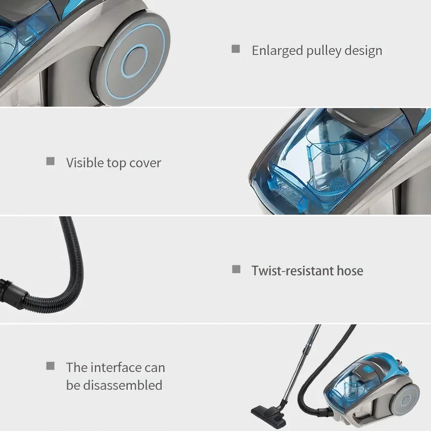 2800W 15000PA Bagless Cylindrical Vacuum Cleaner, Multi-Cyclonic Filtration, Corned Vacuum for Hard Floors, Carpets, Pet Hair