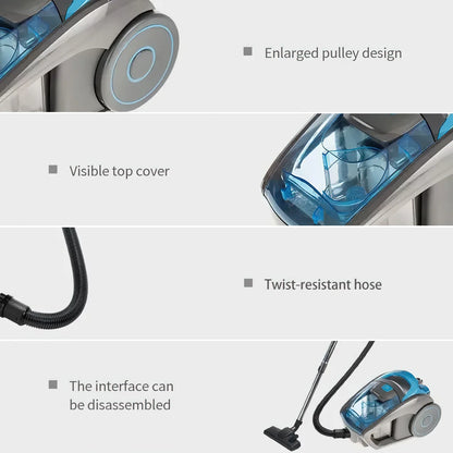 2800W 15000PA Bagless Cylindrical Vacuum Cleaner, Multi-Cyclonic Filtration, Corned Vacuum for Hard Floors, Carpets, Pet Hair