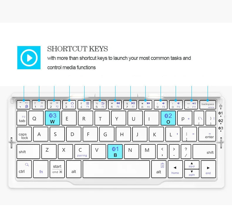 BOW Mini Folding Bluetooth Keyboard Wireless Keypad Support3 Devices With Stand Rechargeable Foldable Keyboard for Phone Tablet