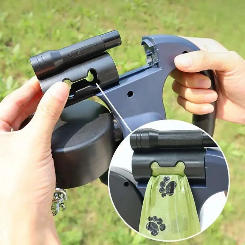 Auto Retractable Double-Ended Dog Leash 3m with LED Flashlight Waste Bag Box Roulette 360 Degree Dual Traction Rope Pet Supplies